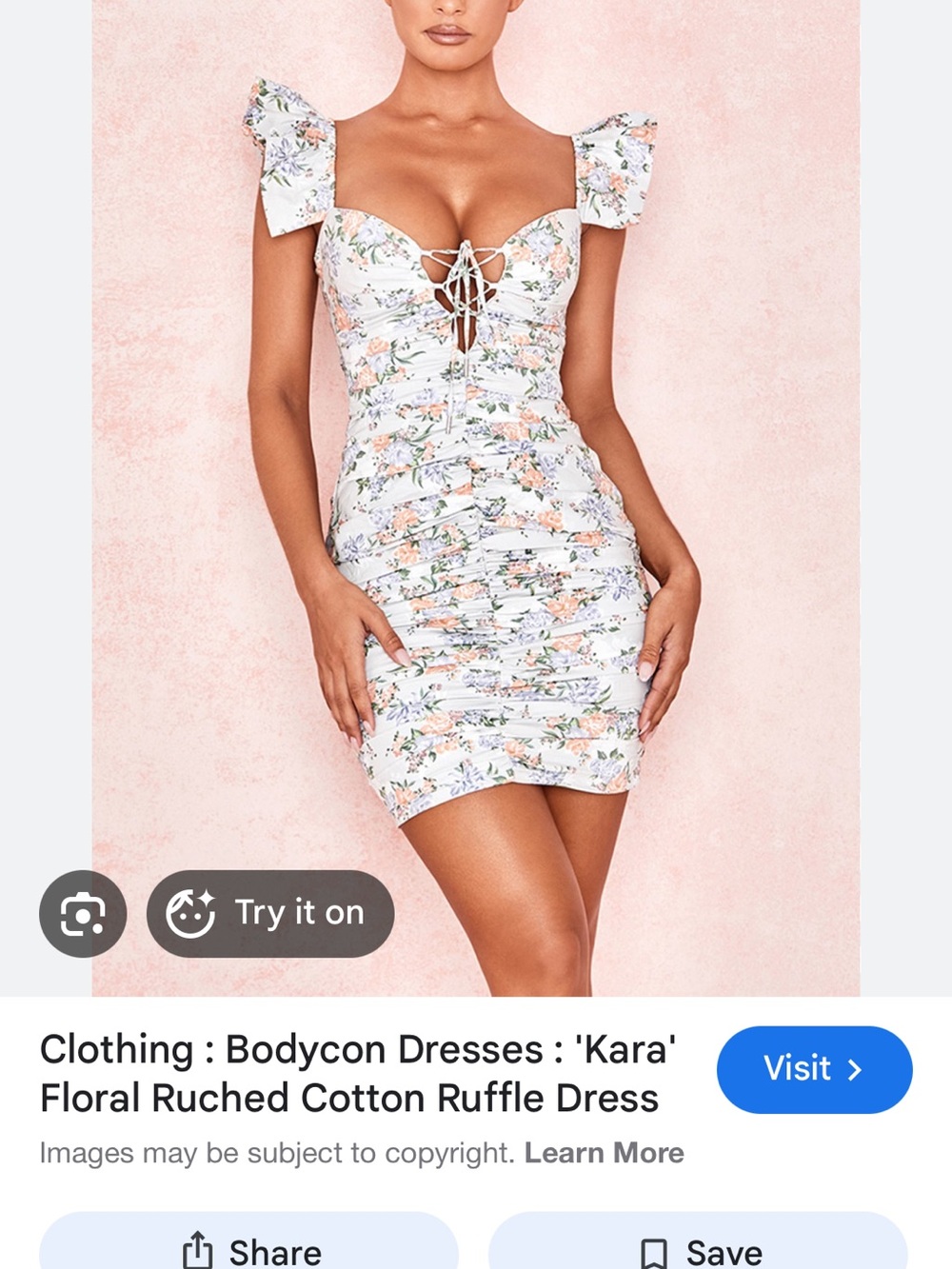 House of CB White Floral Lace-Up Ruched Mini Dress ‘Kara’